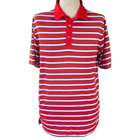 FootJoy Mens Shirt XL Red Stripe Performance Golf Athletic Fit Polo Top - Picture 1 of 7